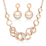 Simple Saudi Gold Pink Gold Clear Glass Crystal Fashion Jewelry Set