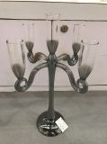 Metallic Siliver Color Glass Candle Holder with Five Poster