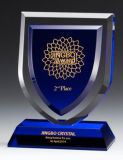 Blue Shield Crystal Trophy with Blue Base