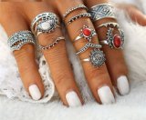 14PCS Vintage Silver Color Moon and Sun MIDI Ring