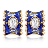 Rhinestone Crystal Metal Alloy Blue Enamel Fashion Jewelry Earring