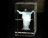 Jesus Laser Engraved in Crystal Cube for Christian Souvenir Gift