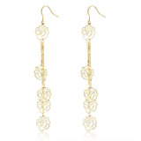 Ladies Fashion Jewelry Alloy Flower Long Drop Earrings Without Crystal