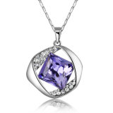 Girls Accessories Metal Alloy Square Amythyst Crystal Pendant Necklace
