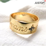 18K Gold Black Crystal Inlay Engraving Letter Ring for Christmas