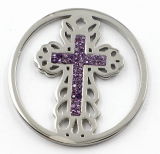 Silver Cross Coin Plate with Purple Crystal