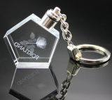 Hot Sale Crystal Glass Cube 3D Laser Keychains for Company Souvenirs