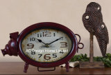 Vintage Decorative Antique Red Pig Shape Metal Table Top Clock