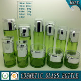 Green Coloured Cosmetic Glass Bottle and Cosmetic Glass Jar