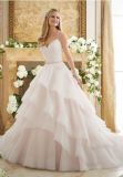 Thin Beaded Straps Sweetheart Flounce Skirt Organza Button Wedding Dress Gown