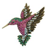 Rhinestone Fantasy Colorful Bird Silver Plated Brooch
