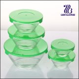 High Quality 5PCS Glass Bowls Set with Multi-Line Designs with Color Lid (GB1408U)