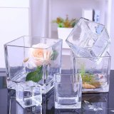 Crystal Glass Cube Vase for Wedding Decoration
