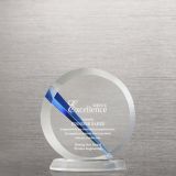 Beveled Crystal with Light Blue Ribbon Accent Round Trophy