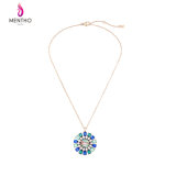 Retro Simple Round Flower Crystal Alloy Long Sweater Necklace Water-Drop Design Pendant Jewelry