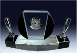 Crystal Glass Pen Holder with Clock