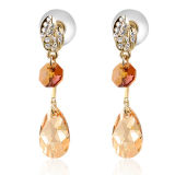 Fashion Style Jewelry Plated Alloy Eardrop Rhinestone Topaz Crystal Earrings