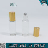 5ml Clear Cosmetic Roll on Glass Bottle with Gold Metal Lid