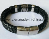 New Fashion 316 Stainless Steel Leather Bracelet with Metal Clasp