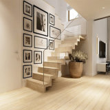 Modren Solid Wooden Glass Railing Straight Staircase