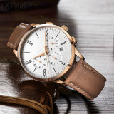 Mens Multifunction Chronograph Quartz Wrist Watch with Genuine Leather