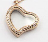 Silver/Gold/Rose Gold Heart Style Floating Locket Pendant with Crystal