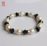 White Rice Natural Pearls with Agate Bracelet