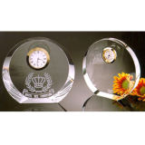 Clear Round Crystal Glass Trophy Award Clock