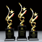 Star Shaped Metal Trophy Customized Logo or Words to Crystal Base Video Music Awardstrophy