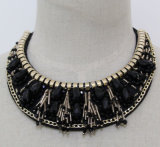 Fashion Black Beaded Crystal Chunky Choker Necklace Collar (JE0109-2)