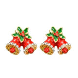 Enamel Christmas Jingle Bells Stud Earrings with Crystal Rhinestone