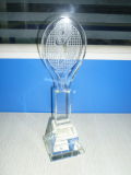 Crystal Trophy with Badminton Design