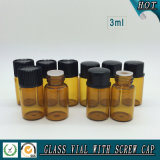 3ml Small Amber Glass Vial Essential Oil Bottle with Black Plastic Lid