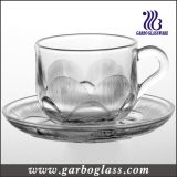 Embossed Leaf Design Glass Tea Cup & Saucer Set (TZ-GB09D2407SQ)