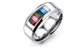 Fashion Crystal Rainbow Wedding Rings for Men and Men Wholesale Gay Stainless Steel Ring