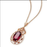 925 Sterling Silver 18k Gold Plated Fashion Ruby Pendnt Necklace