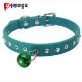Dog Leather Collar with Crystal Pet Product White Bells PU Pet Collar