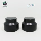 100g Slant Shoulder Matte Black Glass Cosmetic Jar with Black Plastic Lid 100 Ml