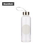 Bestsub 420ml Promotional Glass Personalized Photo Bottle with Square White Patch (BLB420T)