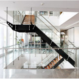 Commercial Stainless Steel Solid Wood Tread Straight Staircase