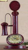 Vintage Decorative Antique Red Telephone Shape Metal Table Top Clock