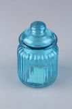 Blue Glass Candy Jar Crystal Glass Jar with Glass Lid