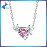 925 Sterling Silver Sweet Devil's Heart Pink Crystal Pendants Necklace