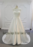 Sleeveless Crystal Appliques Lace Satin A Line Train Wedding Dress