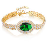 Wholesale Fashion Costume Jewelry Green Gemstone Cubic Zirconia Gold Bracelet