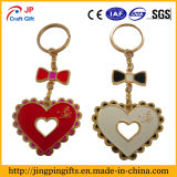 Bow Heart Cut Metal Keychain with Keyring
