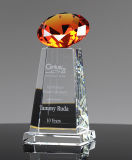 Amber Diamand Crystal Glass Trophy Award with Customized Logo OEM