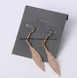 Leaf Shape Earings with Rhinestones in Gold Plated