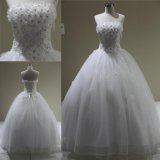Handsew Flowers Strapless Crystals Ball Gown Bridal Dresses Wedding Dress