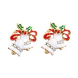 3 Colors Enamel Mini Crystal Christmas Jingle Bells Stud Earrings